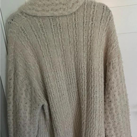 Anthropologie Textured Knit Cardigan | Cozy Ivory Chunky Sweater XL - Picture 13 of 13